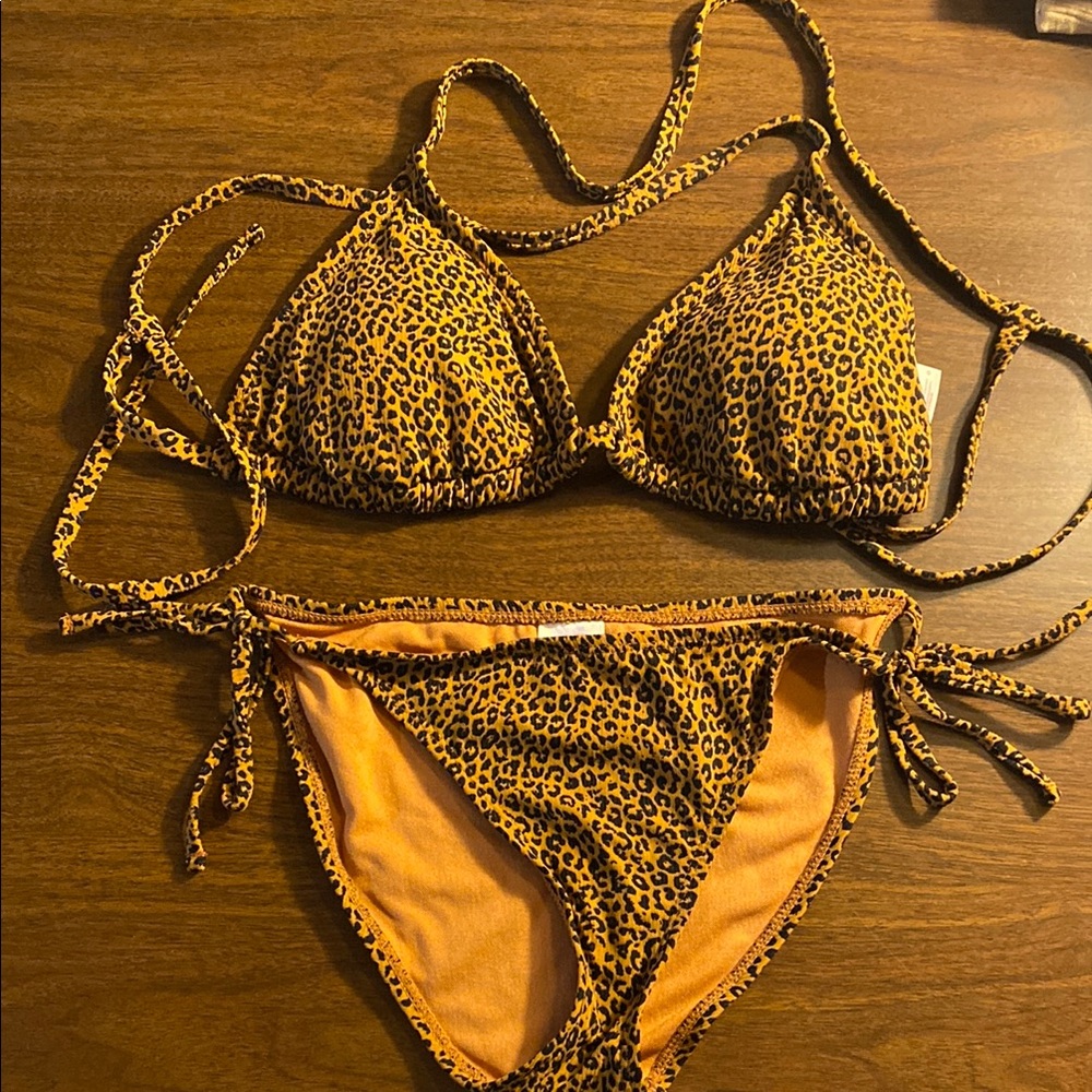 Xhilaration Brown and Black Bikini Set with Adjustable String Ties
